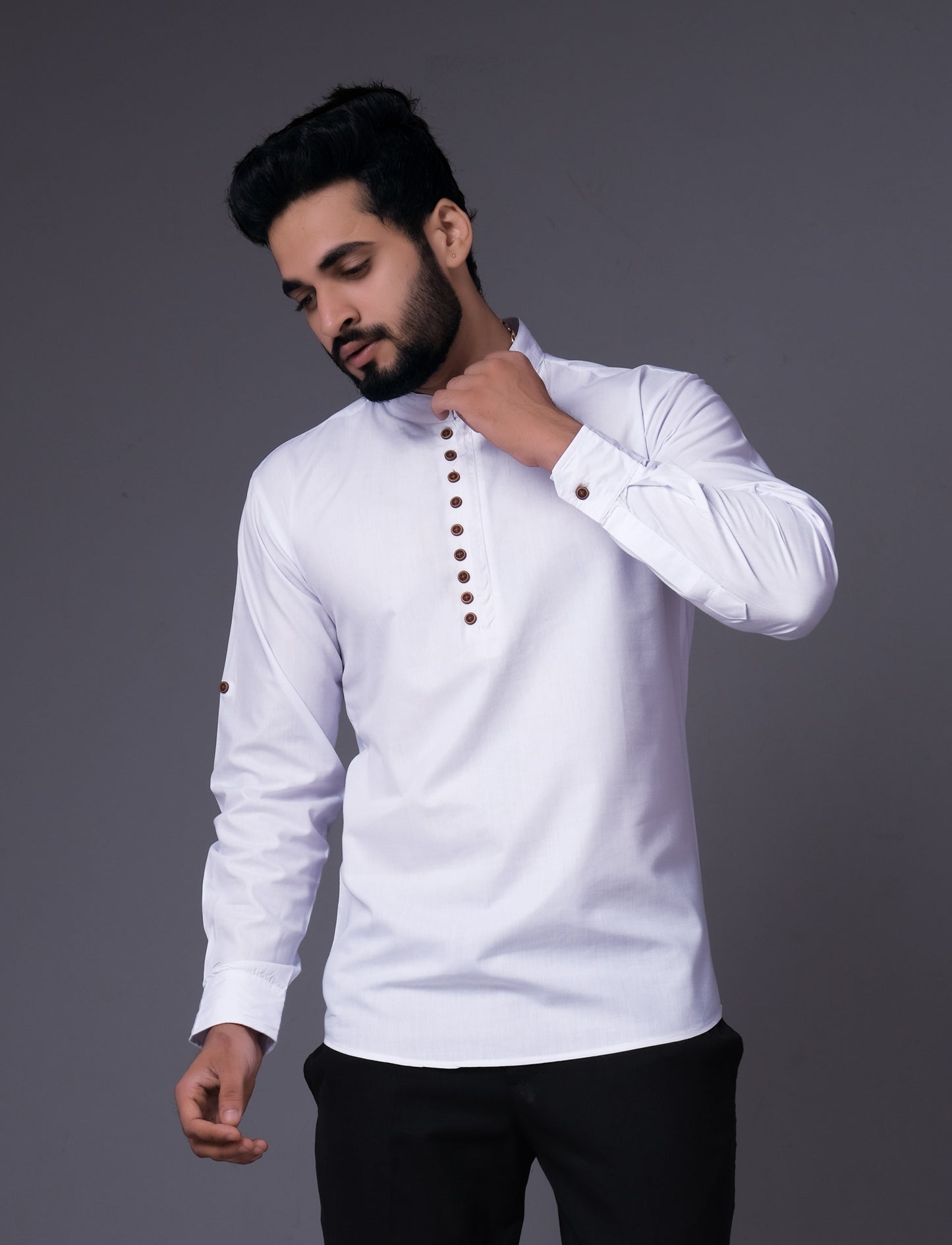 Men's Fancy Kurta Style Cotton shirt (White)