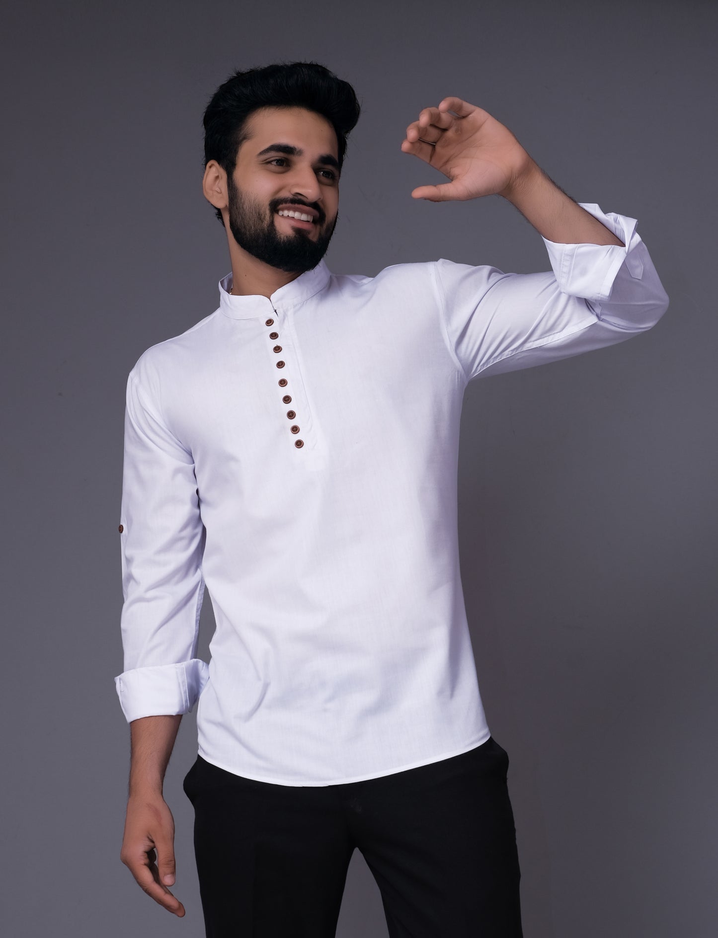 Men's Fancy Kurta Style Cotton shirt (White)