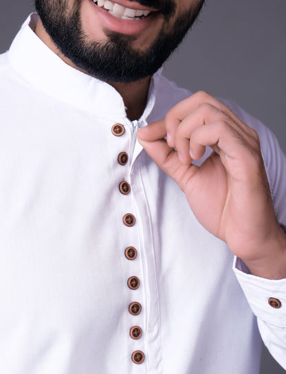 Men's Fancy Kurta Style Cotton shirt (White)