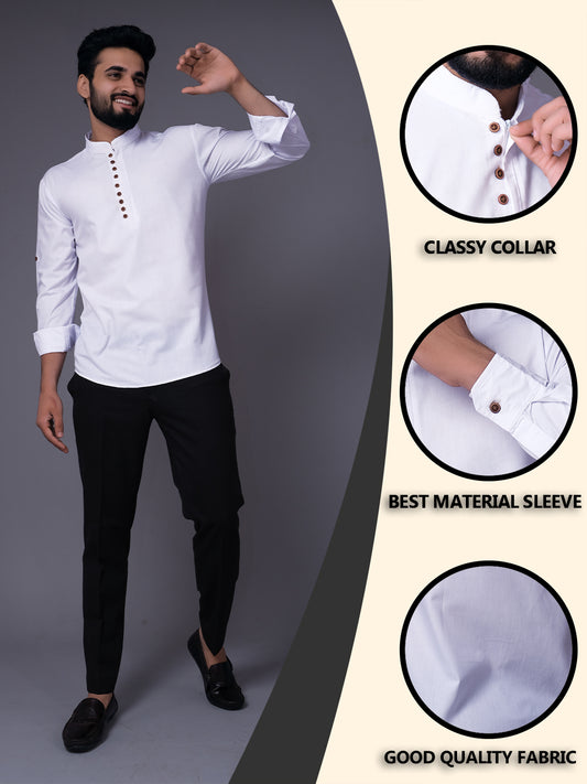 Men's Fancy Kurta Style Cotton shirt (White)