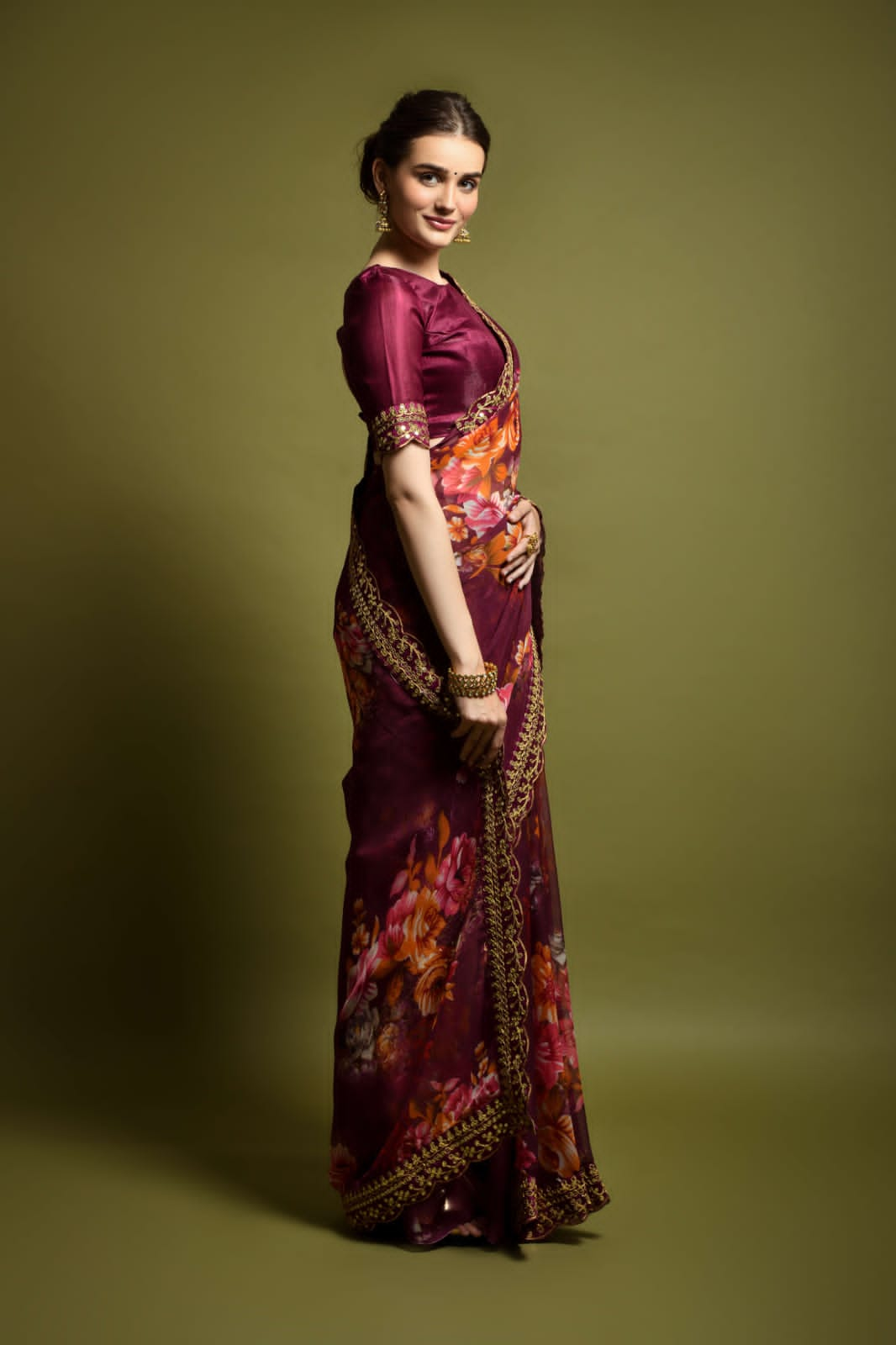 Floral Symphony Saree adorned with Embroidered Cut Work Lace