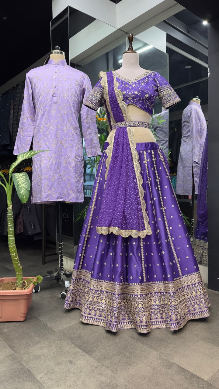 Purple Colour Embroidery With Sequence Work Lehenga Choli