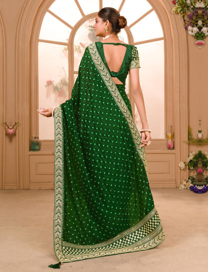 Heavy Pigment Chinon saree with heavy zari embroidery sequins work lace and blouse With Belt