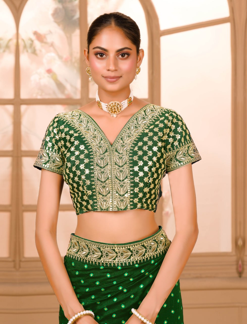 Heavy Pigment Chinon saree with heavy zari embroidery sequins work lace and blouse With Belt