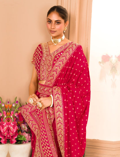 Heavy Pigment Chinon saree with heavy zari embroidery sequins work lace and blouse With Belt