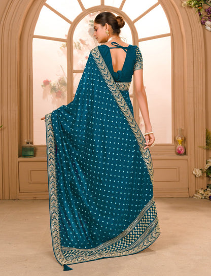 Heavy Pigment Chinon saree with heavy zari embroidery sequins work lace and blouse With Belt