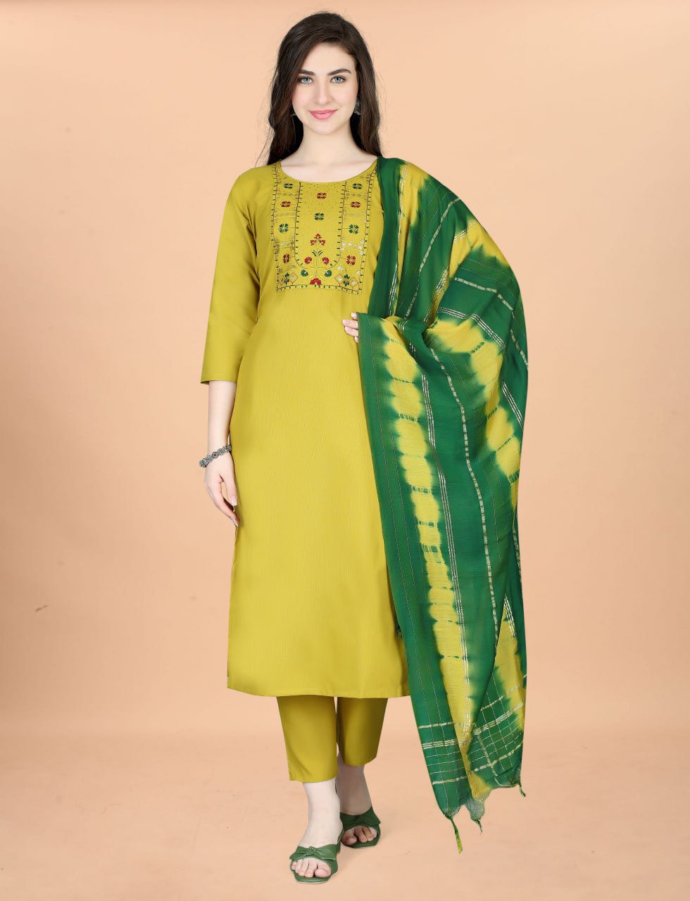 Women Cotton Blend heavy embroidery Kurta With Pant And Dupata Set