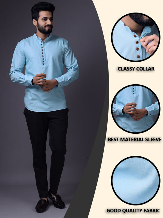 Men's Fancy Kurta Style Cotton shirt (SKY)