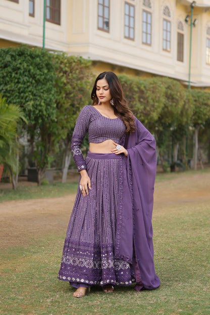 Elevate your style with Onion Coloured Faux Georgette Lehenga Choli With Dupatta Set.