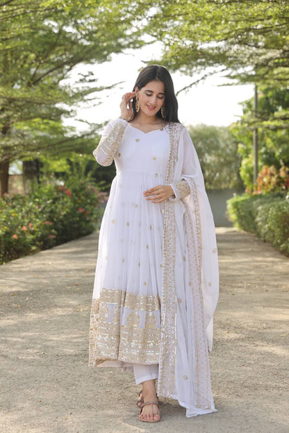 Luxurious White Designer Anarkali Suit with Thread-Sequins Embroidery – For the Elegant and Deserving Woman