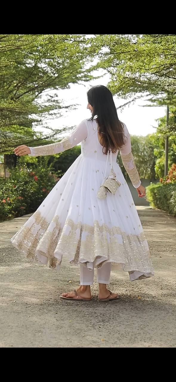 Luxurious White Designer Anarkali Suit with Thread-Sequins Embroidery – For the Elegant and Deserving Woman