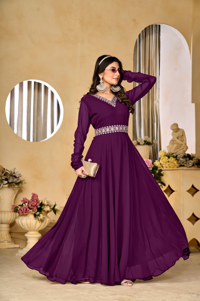 Women's Sequence Embroidered Georgette Gown Series