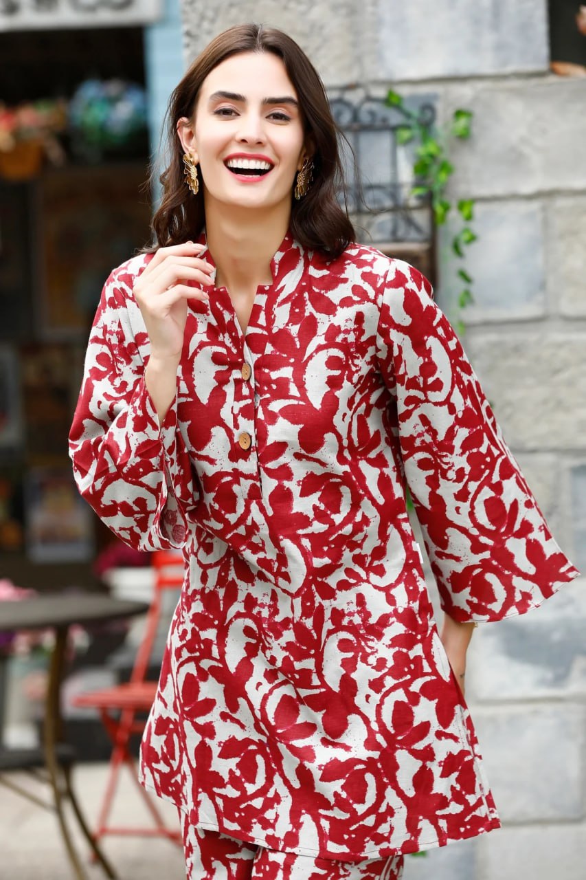 Maroon Muse: Printed Muslin Top and Palazzo Co-ord Set