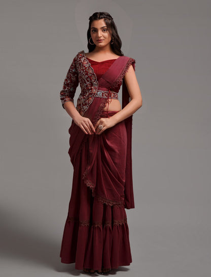 Ready-to-Wear Lehenga Saree with Embroidered Blouse