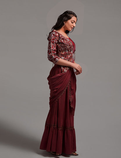 Ready-to-Wear Lehenga Saree with Embroidered Blouse