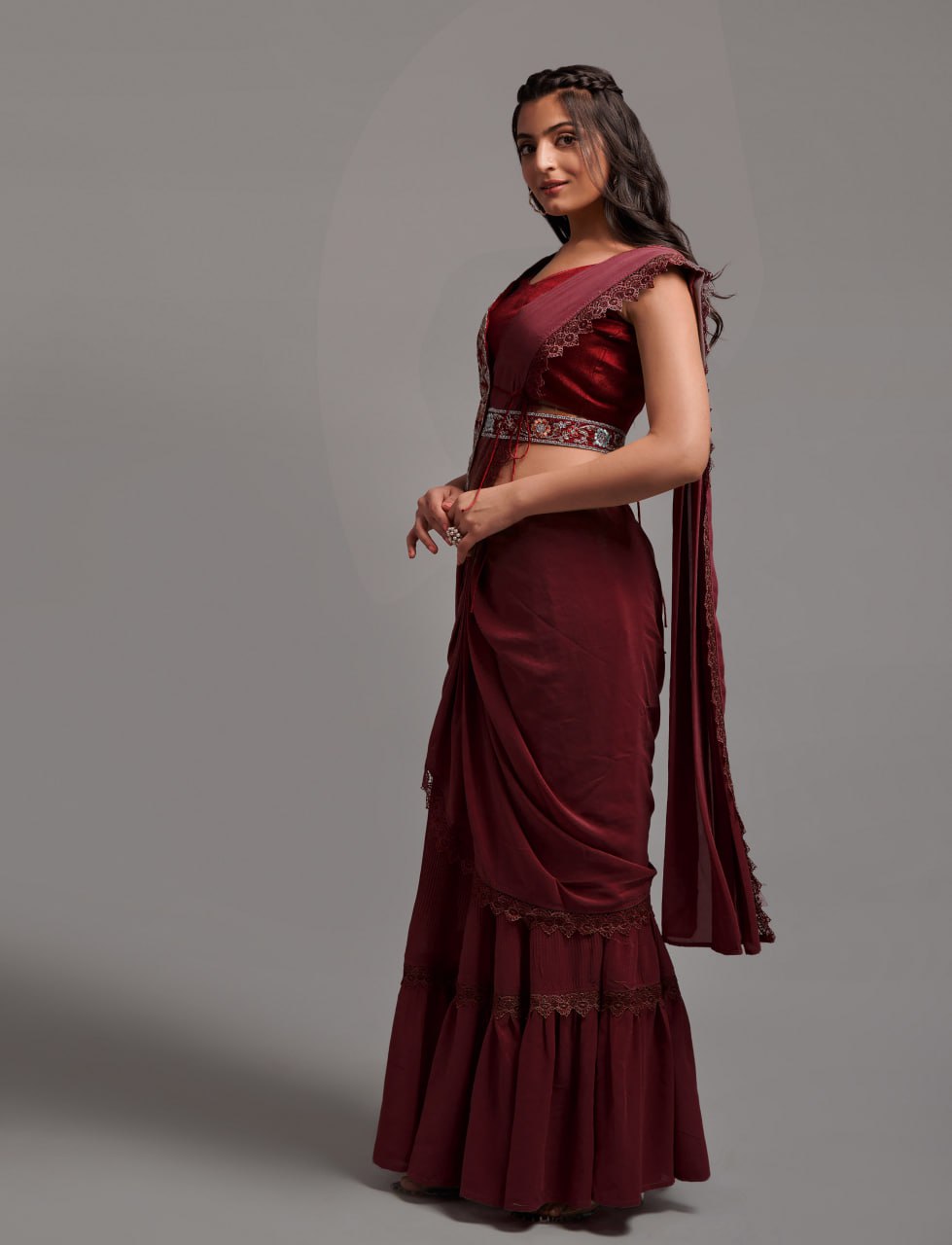 Ready-to-Wear Lehenga Saree with Embroidered Blouse