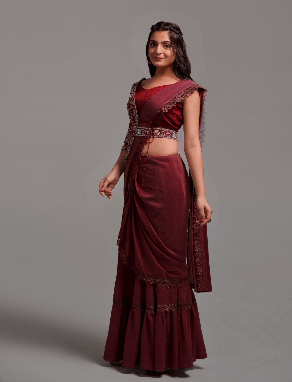 Ready-to-Wear Lehenga Saree with Embroidered Blouse