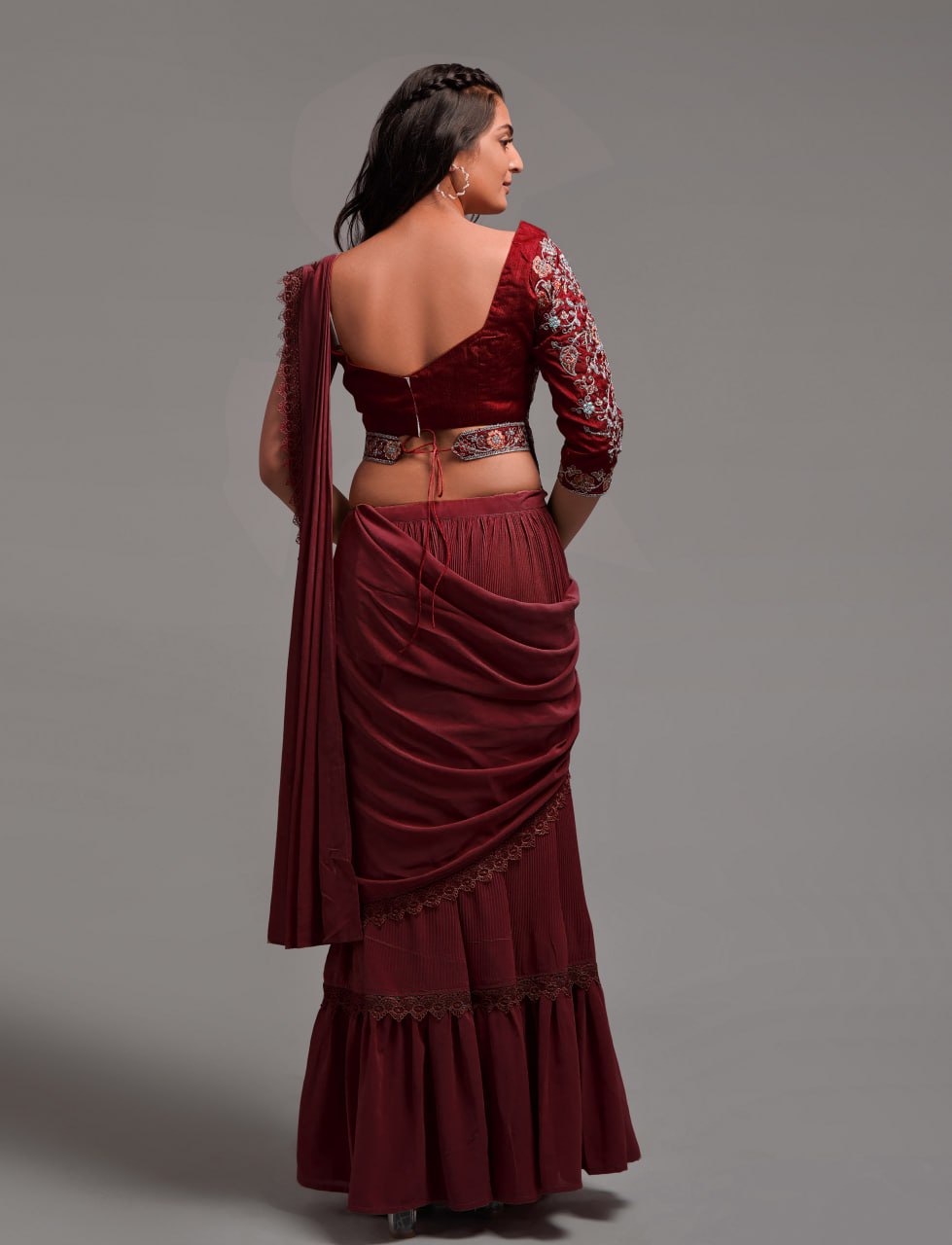 Ready-to-Wear Lehenga Saree with Embroidered Blouse