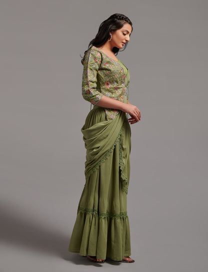 Ready-to-Wear Lehenga Saree with Embroidered Blouse