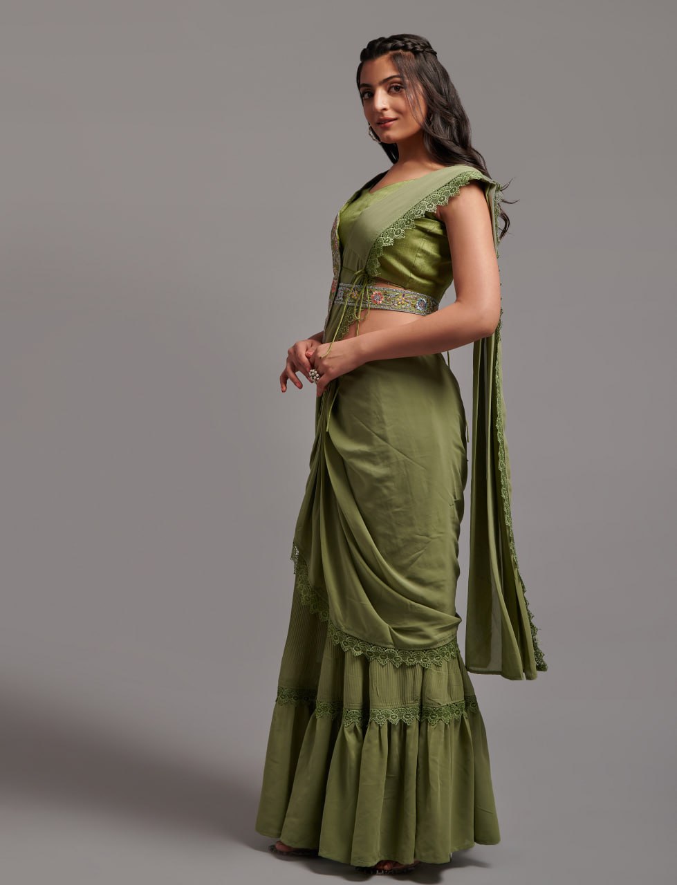 Ready-to-Wear Lehenga Saree with Embroidered Blouse