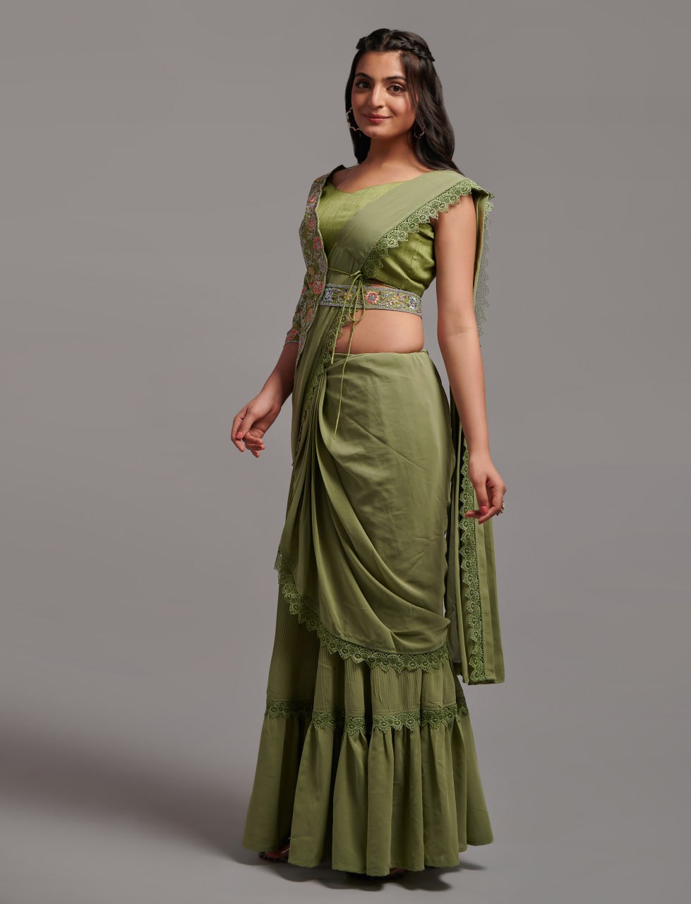 Ready-to-Wear Lehenga Saree with Embroidered Blouse