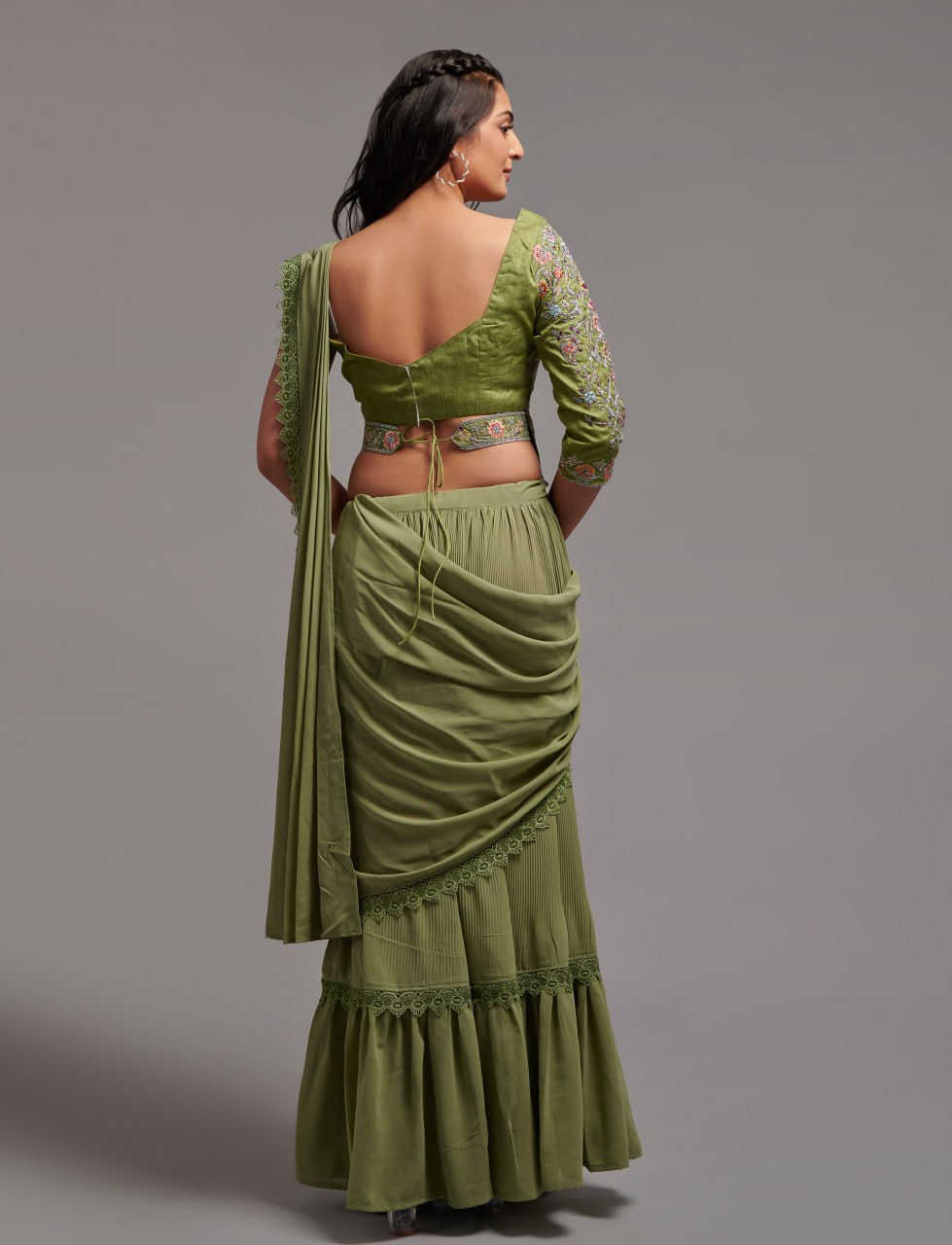 Ready-to-Wear Lehenga Saree with Embroidered Blouse