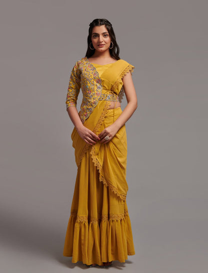 Ready-to-Wear Lehenga Saree with Embroidered Blouse