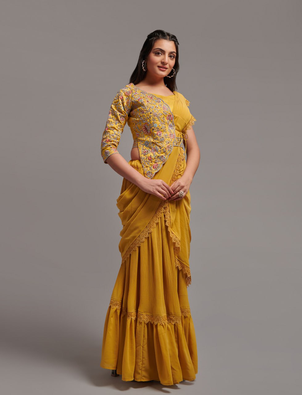 Ready-to-Wear Lehenga Saree with Embroidered Blouse