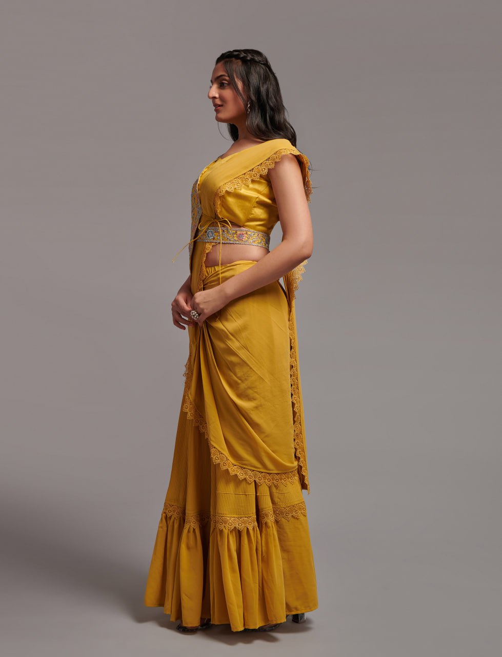 Ready-to-Wear Lehenga Saree with Embroidered Blouse