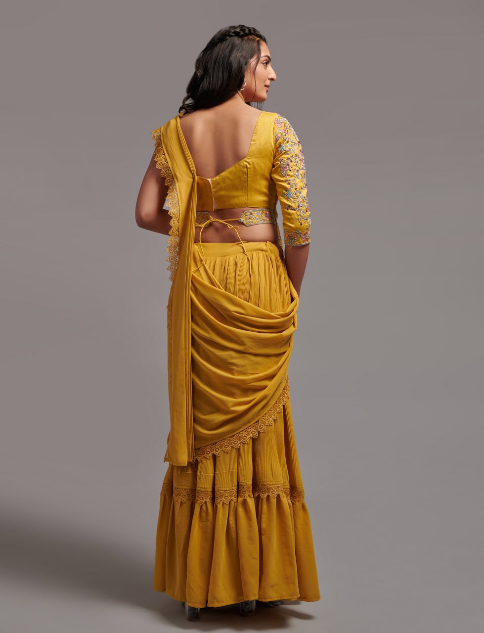 Ready-to-Wear Lehenga Saree with Embroidered Blouse