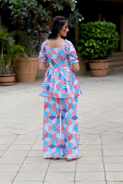 Stylish Printed Muslin Top and Palazzo Co-ord Set