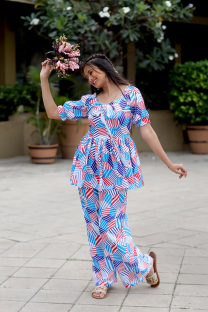 Stylish Printed Muslin Top and Palazzo Co-ord Set