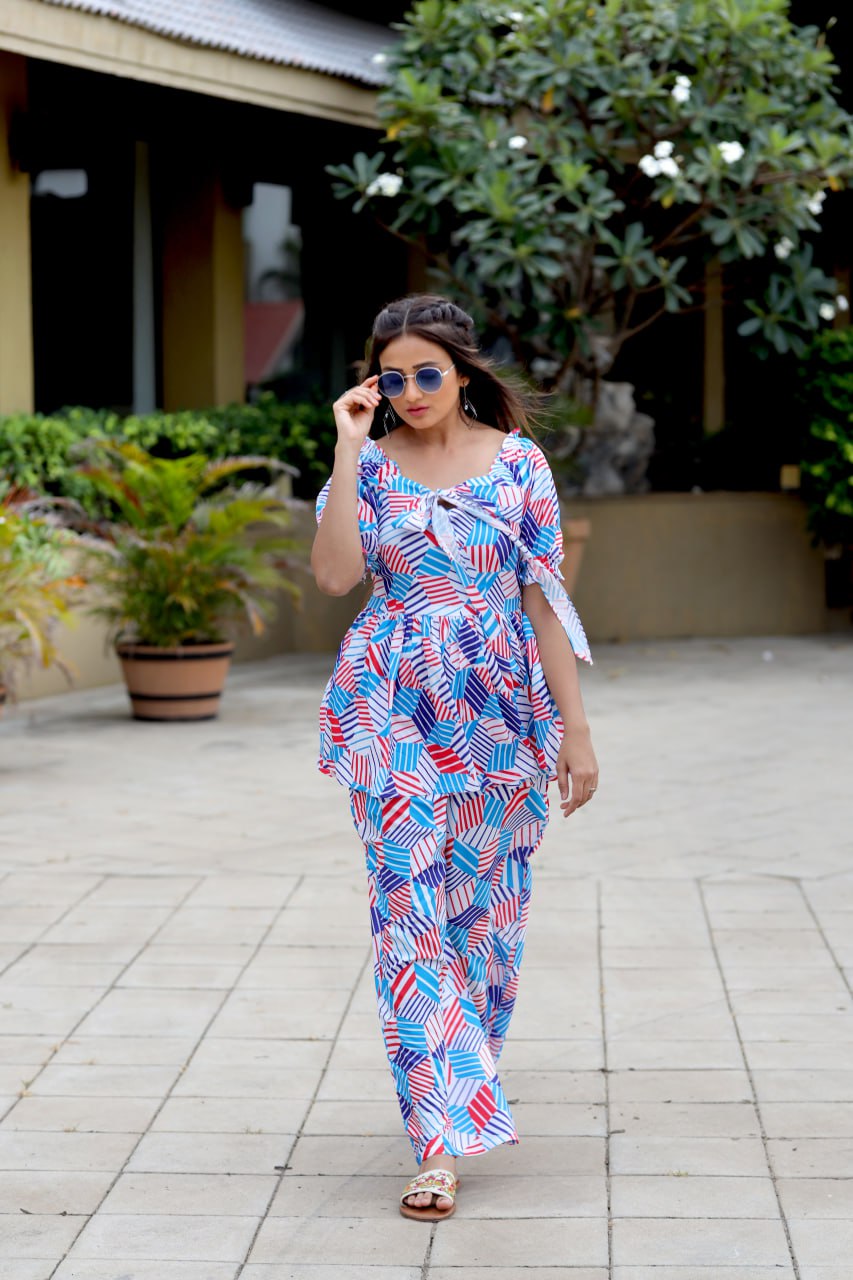 Stylish Printed Muslin Top and Palazzo Co-ord Set