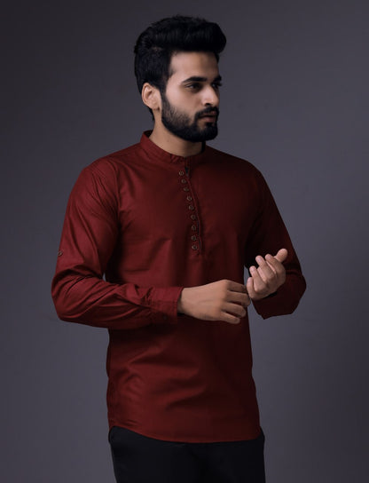 Men's Fancy Kurta Style Cotton shirt ( Maroon)