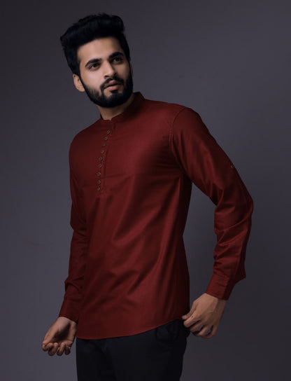 Men's Fancy Kurta Style Cotton shirt ( Maroon)