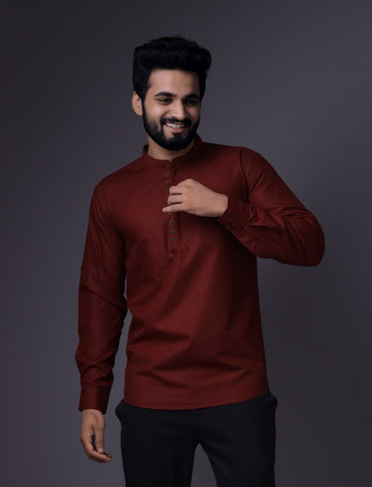 Men's Fancy Kurta Style Cotton shirt ( Maroon)