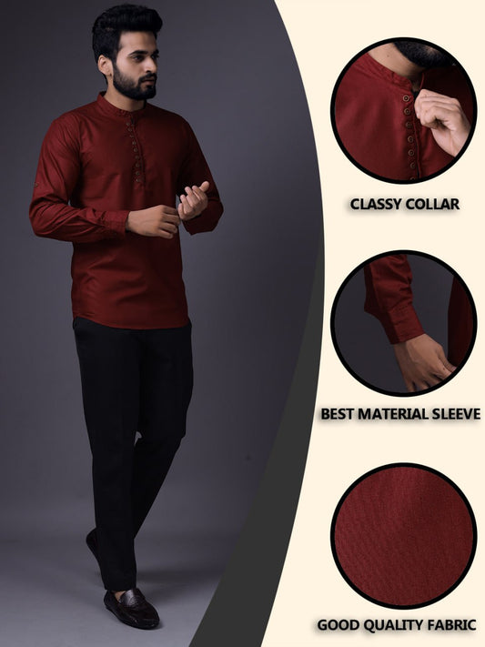 Men's Fancy Kurta Style Cotton shirt ( Maroon)