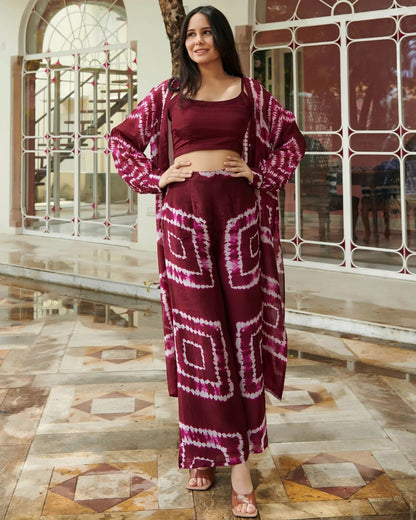 Muslin Printed Top, Palazzo, and Jacket 3-Piece Coord Set