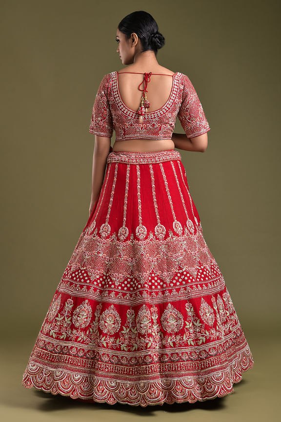 Ruby Radiance: Embroidered Malae Satin Lehenga Choli Ensemble