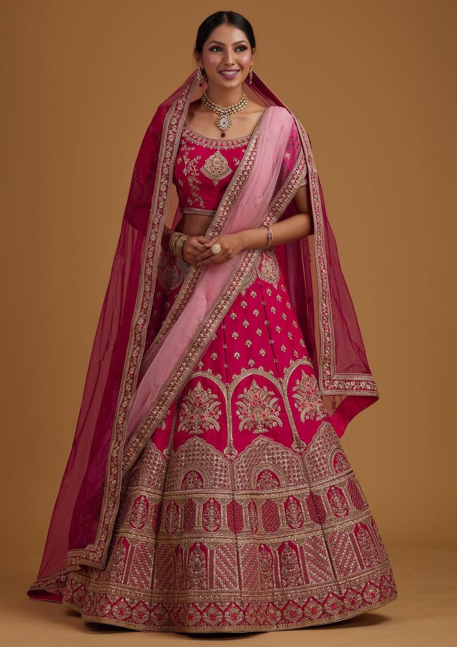 Pink Blossom: Embroidered Malai Satin Semi-Stitched Lehenga Choli Ensemble