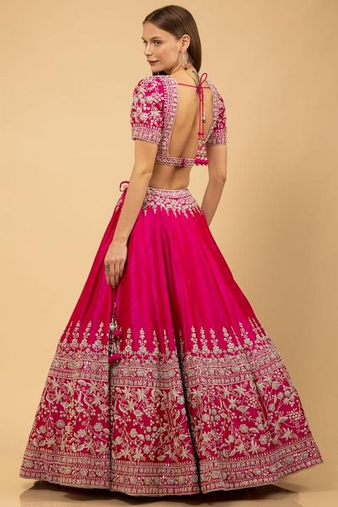 Pink Bliss: Embroidered Satin Semi Stiched Lehenga Choli Ensemble 👗