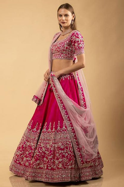 Pink Bliss: Embroidered Satin Semi Stiched Lehenga Choli Ensemble 👗