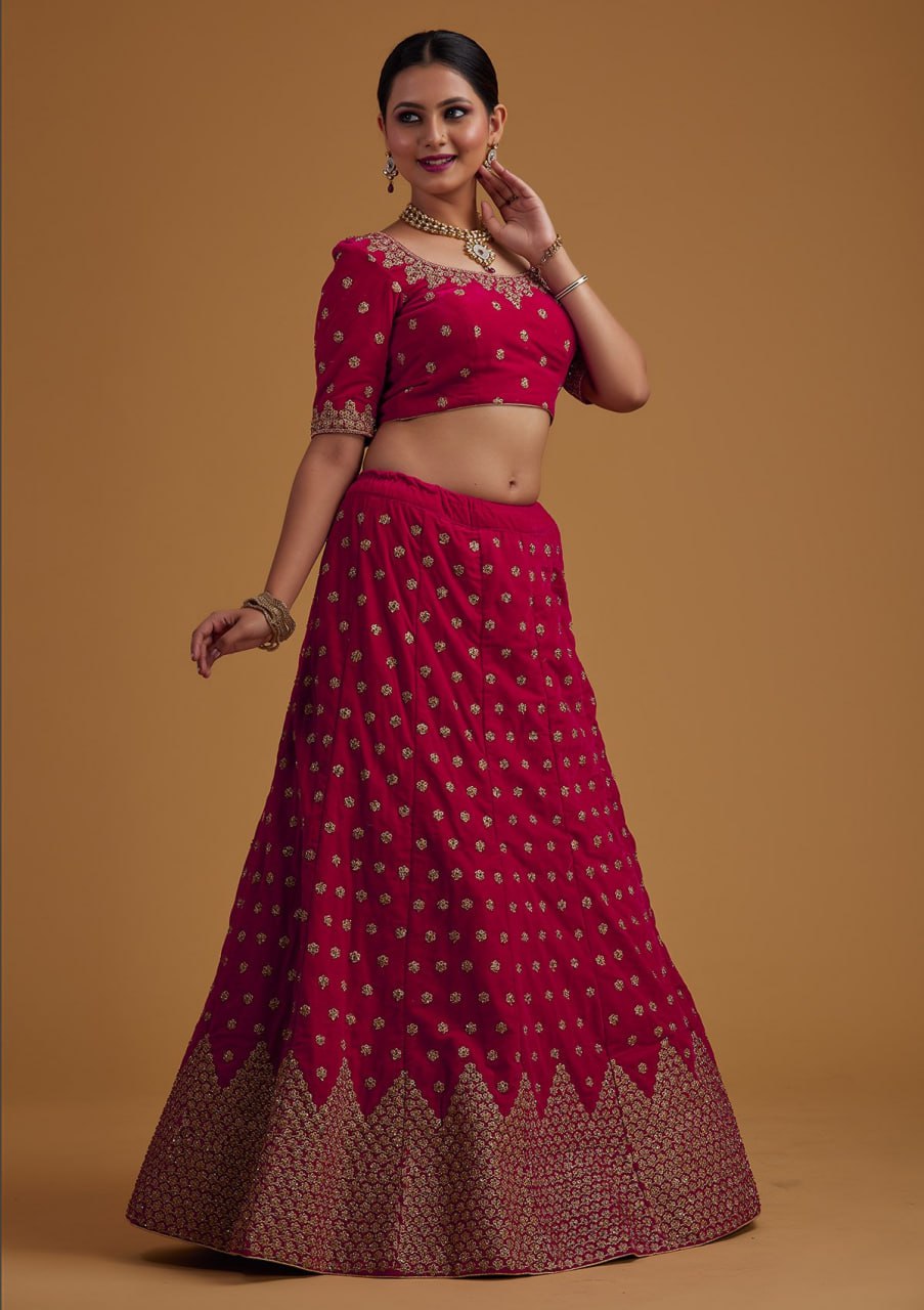 Satin Blossom: Embroidered Lehenga Choli Ensemble