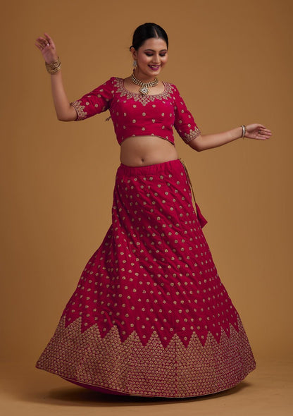 Satin Blossom: Embroidered Lehenga Choli Ensemble