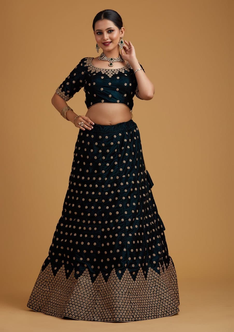 Satin Blossom: Embroidered Lehenga Choli Ensemble