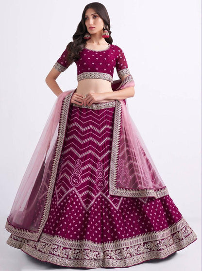 Purple Embroidered Semi-Stiched Lehenga Choli Set