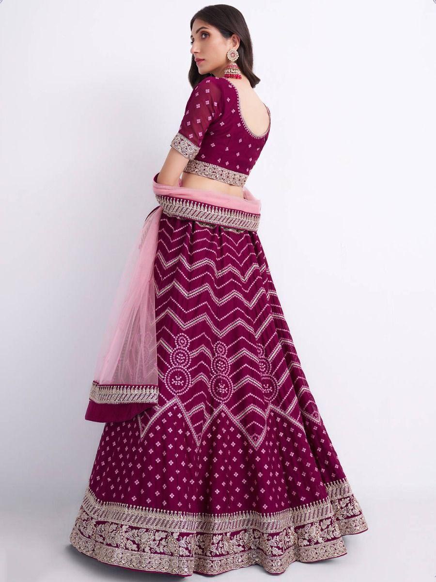 Purple Embroidered Semi-Stiched Lehenga Choli Set