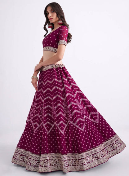 Purple Embroidered Semi-Stiched Lehenga Choli Set