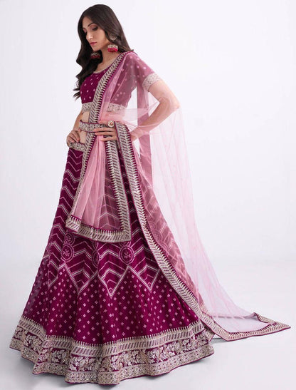 Purple Embroidered Semi-Stiched Lehenga Choli Set