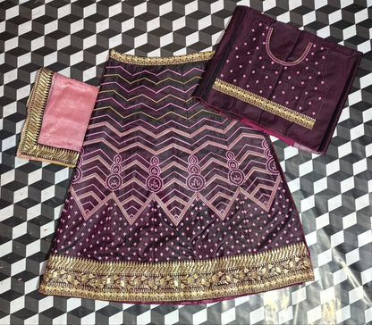 Purple Embroidered Semi-Stiched Lehenga Choli Set